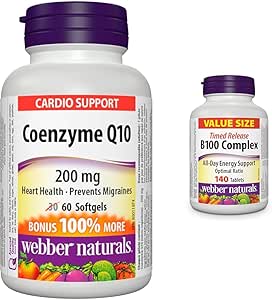 Webber Naturals 輔酶 Q10 (CoQ10) 200 毫克和維生素 B100 複合物，定時釋放，140 片，支持能量產生和代謝，純素