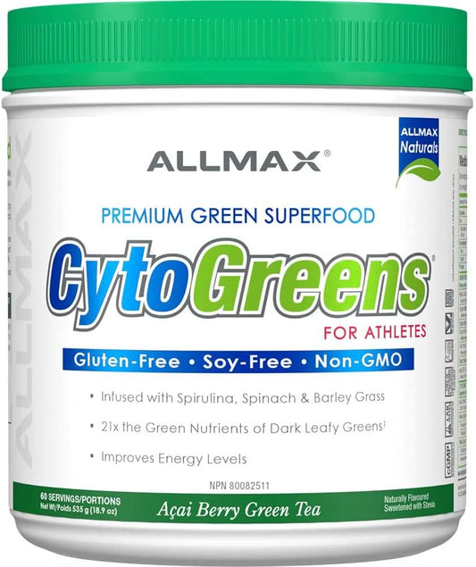 CytoGreens - 巴西莓綠茶 - 60 份，535 克 & ALLMAX Nutrition - 肌​​肉一水合物，微粉化肌酸粉，用於力量和肌肉恢復，無麩質且快速吸收 400 克