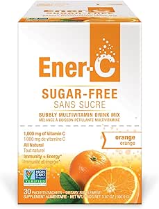 Ener-C 無糖橙口味複合維生素飲料粉，1000 毫克維生素 C，非基因改造，純素，真正的果汁粉，天然免疫支持，電解質，無麩質，1 包 30 包