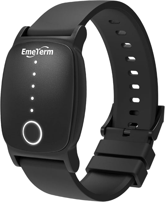 EmeTerm Explore Galaxy Black FDA Cleared Anti-Nausea Wristband IP67 Waterproof Morning Motion Travel Sickness Vomit Relief Rechargeable Classic Strap Design No Gel Drug Free Without Side Effects