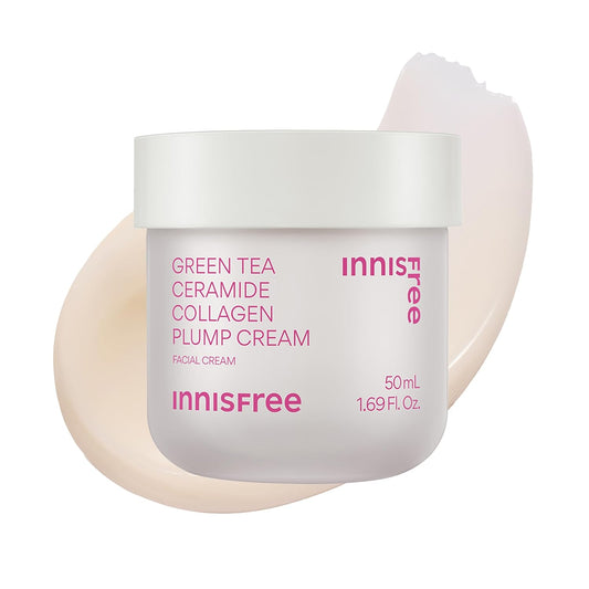 innisfree Green Tea Ceramide Collagen Plump Cream, Korean Face Moisturizer for Firming, Hydration, and Youthful Glow