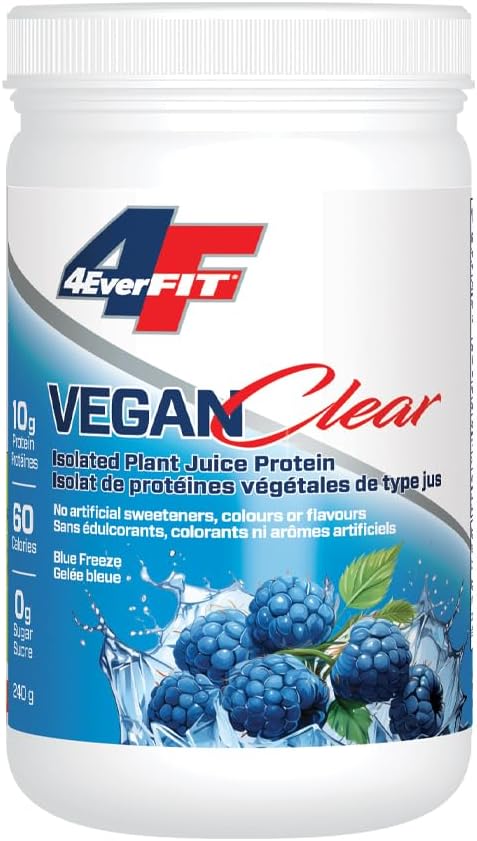 4EverFit 純素清澈蛋白質，低卡路里，無糖，植物基，無麩質，無白堊質，無砂礫，清澈淡果汁，藍色冷凍口味，15 份，240 克