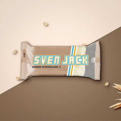 SvenJack Vegan Oat Bar White Chocolate - 24 × 125g - High‑Fibre, Low‑Sugar, Gluten‑Free Oatmeal Energy Snack with White Chocolate Coating & Cocoa Flakes