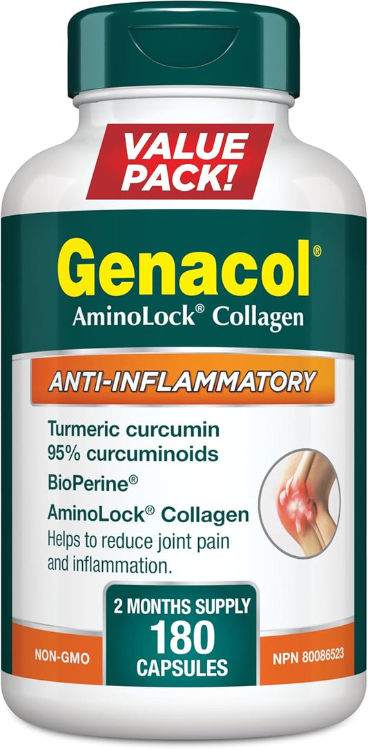 002  Genacol 抗發炎 - 薑黃素補充劑，含黑胡椒（BioPerine）和膠原蛋白勝肽，緩解發炎和關節疼痛，超值裝，180 粒膠囊（60 天用量），加拿大製造