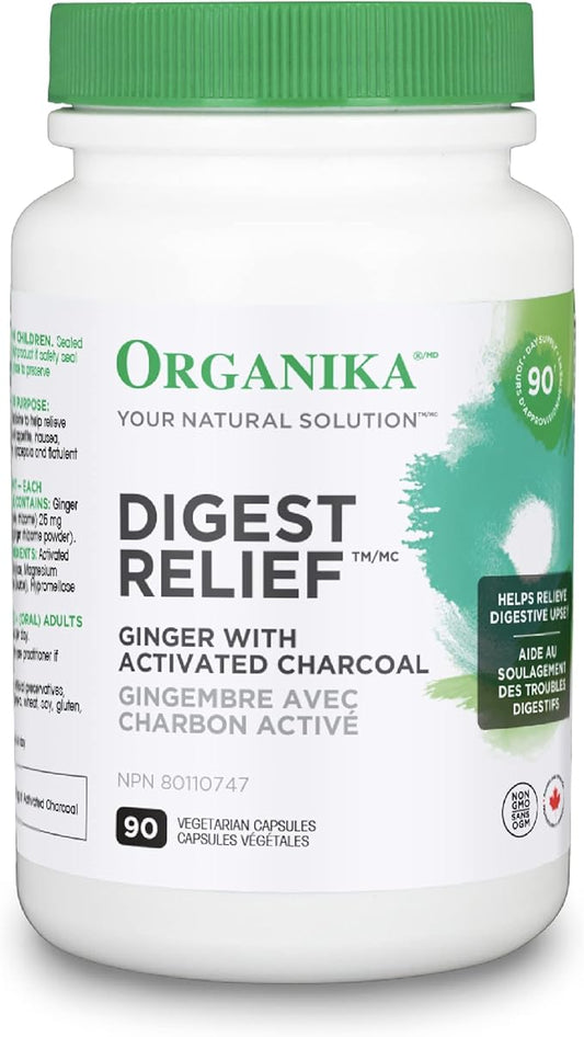 002  Organika 加拿大製造消化緩解片 - 含生薑和活性碳 - 緩解消化不良，90 片（1 包）