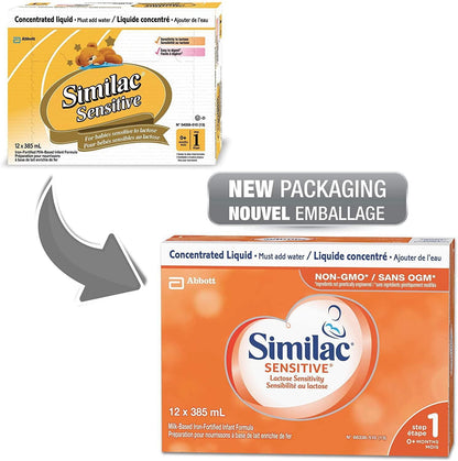Similac Sensitive Baby Formula, Non-GMO Lactose Sensitivity Baby Formula, Concentrated Liquid, 0+ Months, 12x385 milliliters, 12 x 385 mL