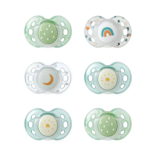 004-Tommee Tippee 夜間夜光安撫奶嘴，對稱設計，不含 BPA 矽膠，18-36m，6 支