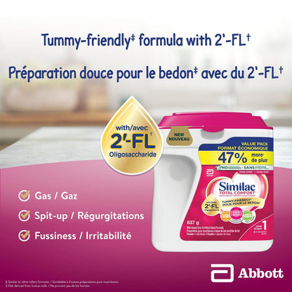 Similac Total Comfort，婴儿配方奶粉，对胃友好，易于消化，现采用母乳启发的创新配方 2’-FL，0+ 个月，粉剂，837 克，837 克
