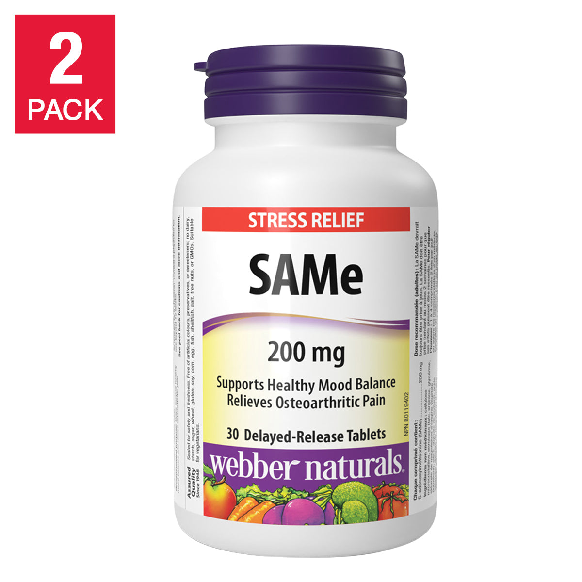 Webber Naturals SAMe 200毫克，2 x 30片