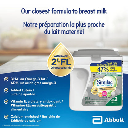 Similac Pro-Advance 第 2 步嬰兒配方奶粉，我們最接近母乳的配方奶粉，含 2’-FL，易於消化，6-24 個月，奶粉，859 克，奶粉，859 克