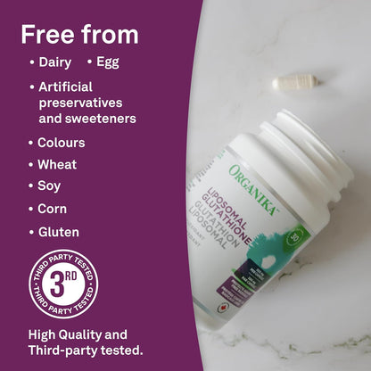 Organika 加拿大制造脂质体 L-谷胱甘肽 500 毫克 - 吸收率高，强效抗氧化，增强免疫力，帮助组织修复，排毒 - 30 粒胶囊，30 天用量