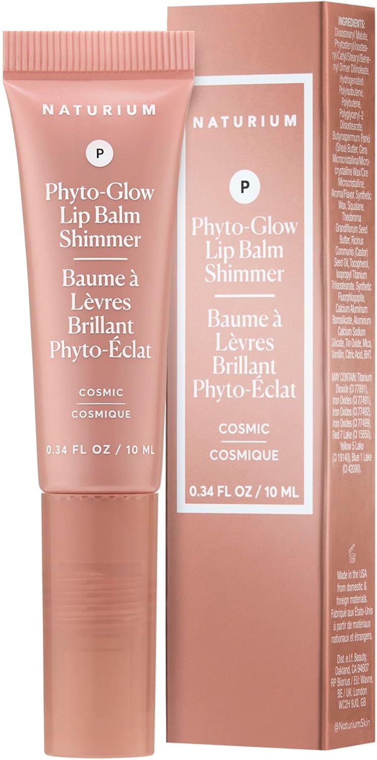 Naturium Phyto-Glow 唇膏閃光，滋養和保濕雙唇，含乳木果油、古布阿蘇脂、植物角鯊烷和 Geodiamond 珍珠，10 毫升/0.34 液盎司，色號：Cosmic