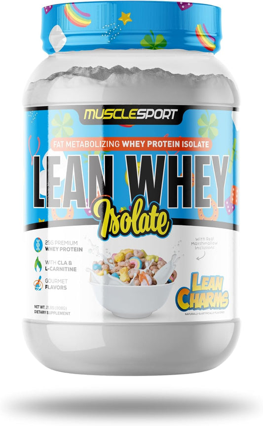 MuscleSport Lean Whey Protein Powder - Whey Protein Isolate - Low Calorie, Low Carb, Low Fat, Incredible Flavors - 25g Protein per Scoop - 2lb Lean Charms