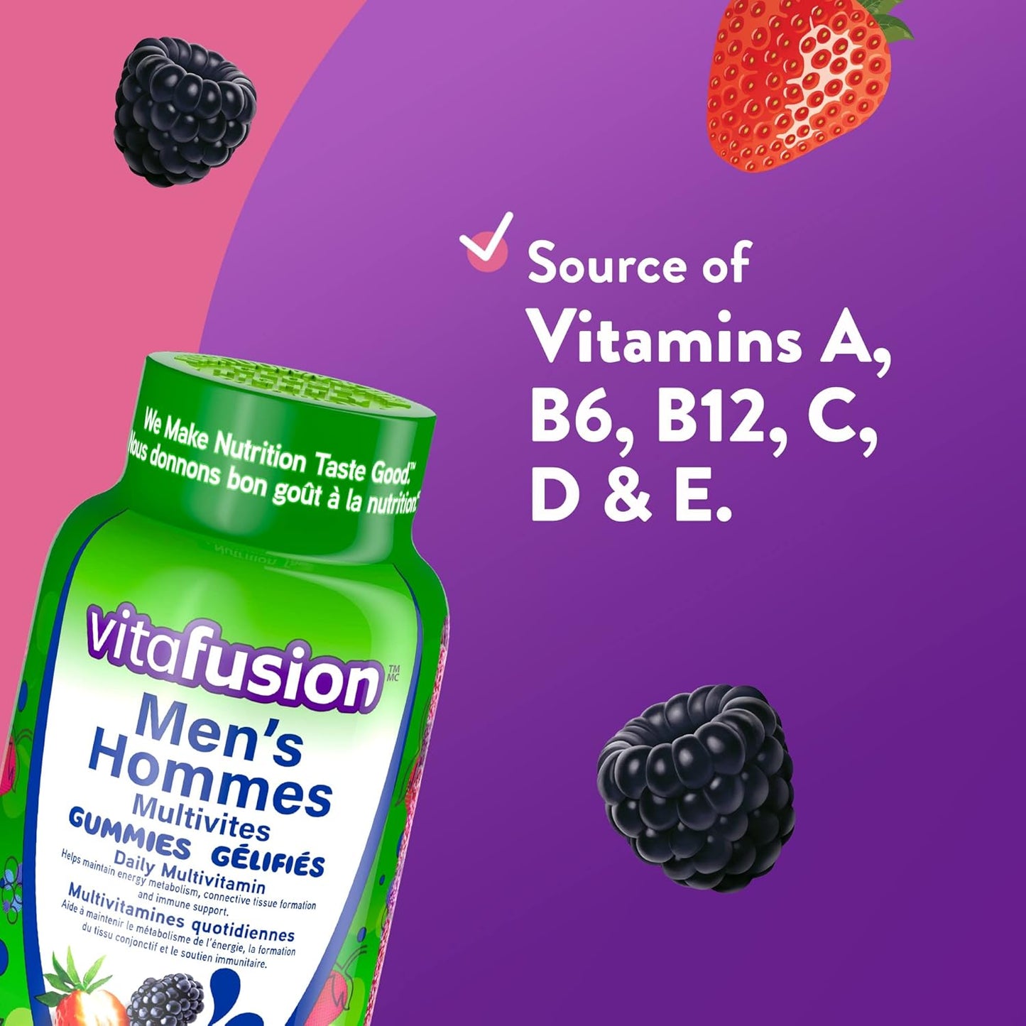 Vitafusion 男士多种维生素软糖，每日多种维生素，健康新陈代谢 1、免疫支持 2、结缔组织形成 3，150 粒（2.5 个月用量）。