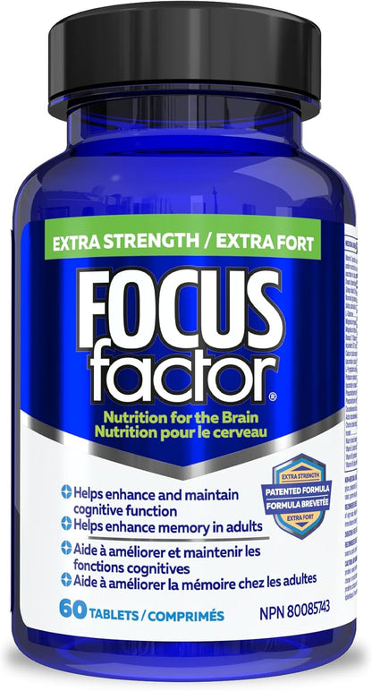 Focus Factor 加強型，60 粒 - 複合維生素補充劑，含維生素 B6、B12、D3、鋅、磷脂酰絲氨酸、假馬齒莧、銀杏和 DMAE，可增強成人的記憶力和認知功能