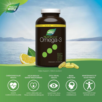 Nature's Way NutraSea Omega-3 补充剂软胶囊，柠檬味 - EPA 和 DHA 鱼油 - 支持 14 岁以上儿童和成人的心脏和大脑健康，240 粒软胶囊，超值装