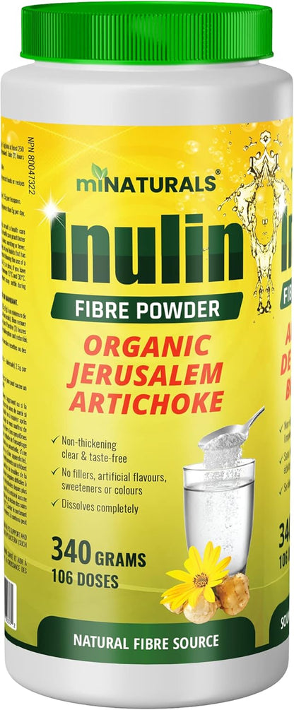 miNATURALS Pure Inulin Fiber Powder - Natural Prebiotic Dietary Fibre Supplement - Made from Organic Jerusalem Artichoke - (340g - 106 Doses)