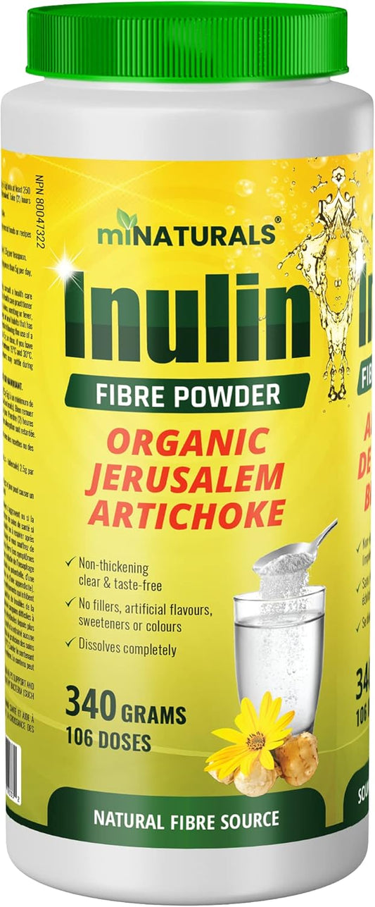 miNATURALS Pure Inulin Fiber Powder - Natural Prebiotic Dietary Fibre Supplement - Made from Organic Jerusalem Artichoke - (340g - 106 Doses)