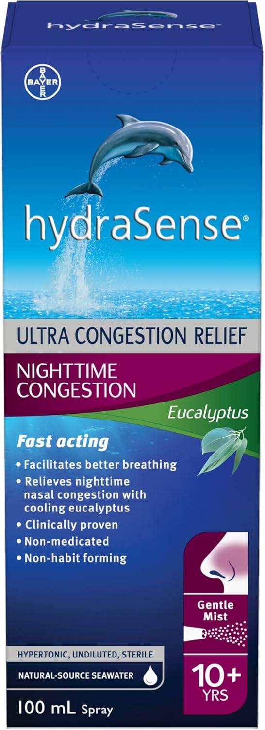 HydraSense 桉树鼻喷雾剂，专业鼻腔护理，含清爽桉树和薄荷，100 毫升 & 温和喷雾鼻喷雾剂，日常鼻腔护理，100% 天然海水，不含防腐剂，100 毫升