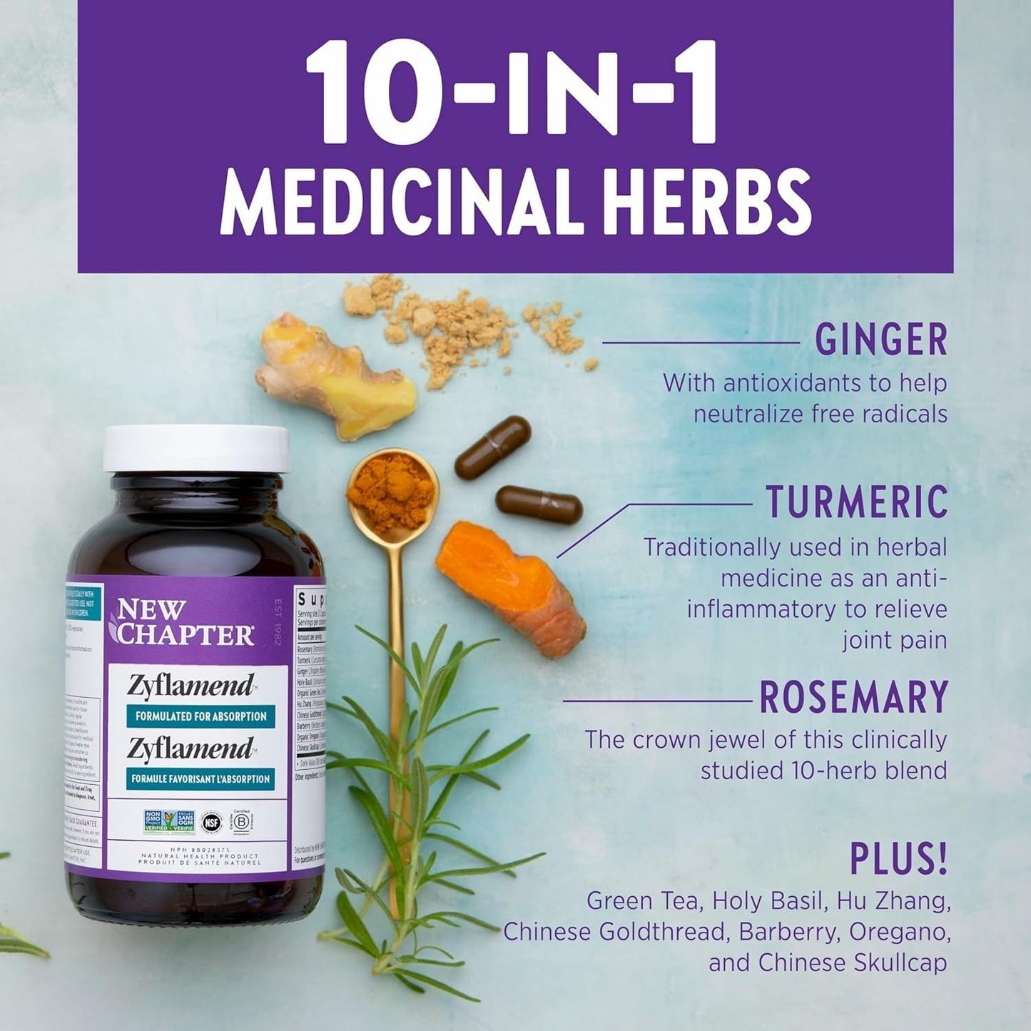 新篇章关节补充剂+草药止痛 - Zyflamend 全身健康炎症反应 - 120 粒