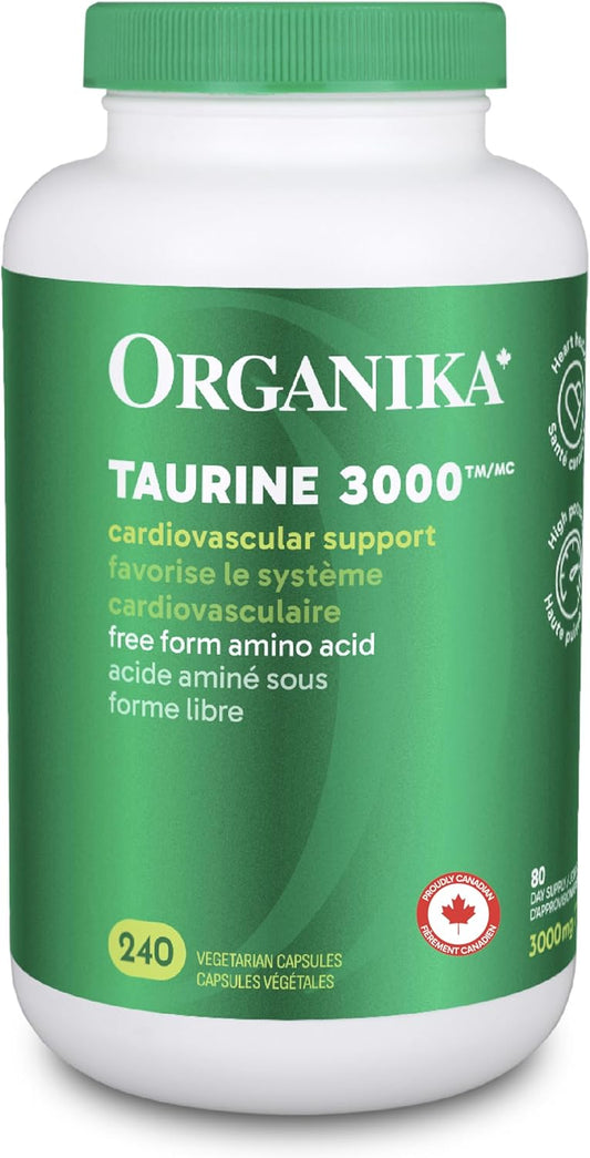 Organika 加拿大製造超強效牛磺酸 - 1000 毫克 - 支持心血管健康，每日劑量 3000 毫克 - 240 粒膠囊