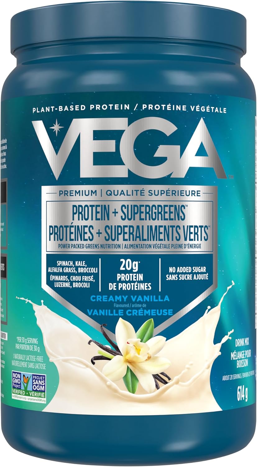 Vega Protein and Greens 香草口味（21 份）植物蛋白粉加蔬菜，純素，非基因改造，豌豆蛋白，男女適用，614 克（包裝可能有所不同）