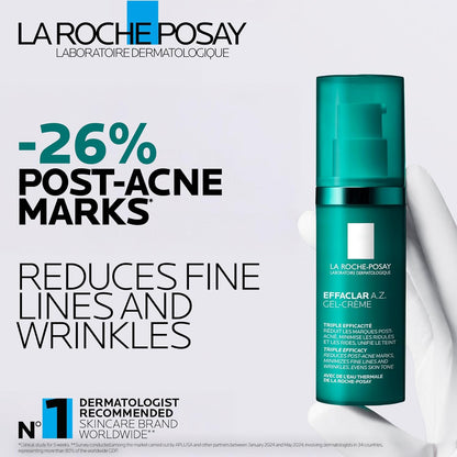 La Roche-Posay Effaclar A.Z. Gel-Cream, Lightweight Daily Moisturizer That Hydrates and Reduces Appearance of Post-Acne Marks and Signs of Aging With Azelaic, Salicylic and Hyaluronic Acids, 40ml