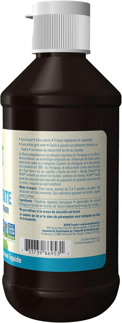 NOW Foods BetterStevia 有机甘油零卡路里液体甜味剂，生酮友好，适合糖尿病患者，不含赤藓糖醇，237 毫升