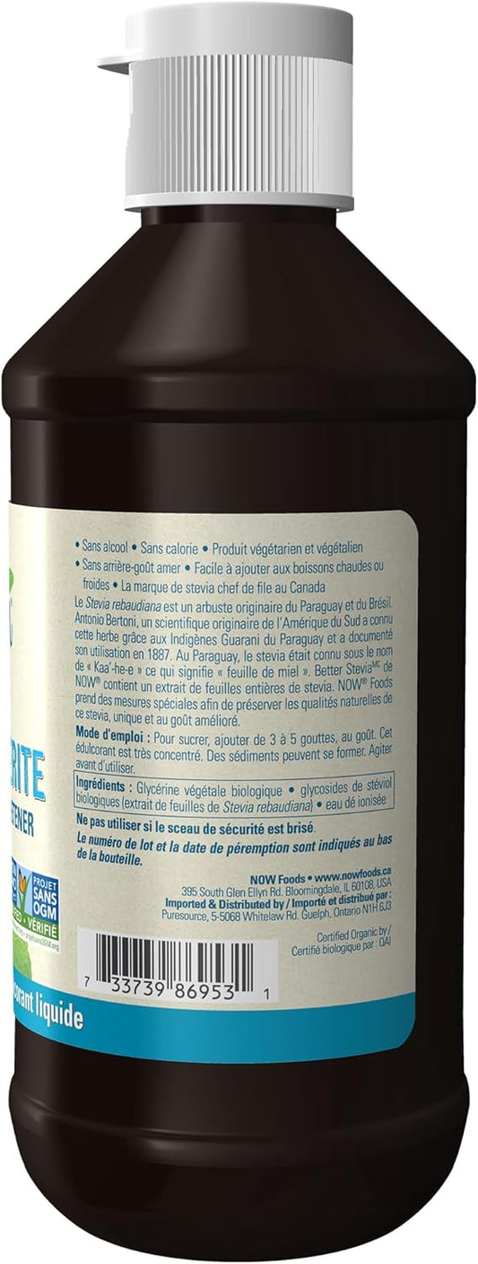 NOW Foods BetterStevia Organic Glycerite Zero-Calorie Liquid Sweetener Keto Friendly, Suitable for Diabetics, No Erythritol, 237ml