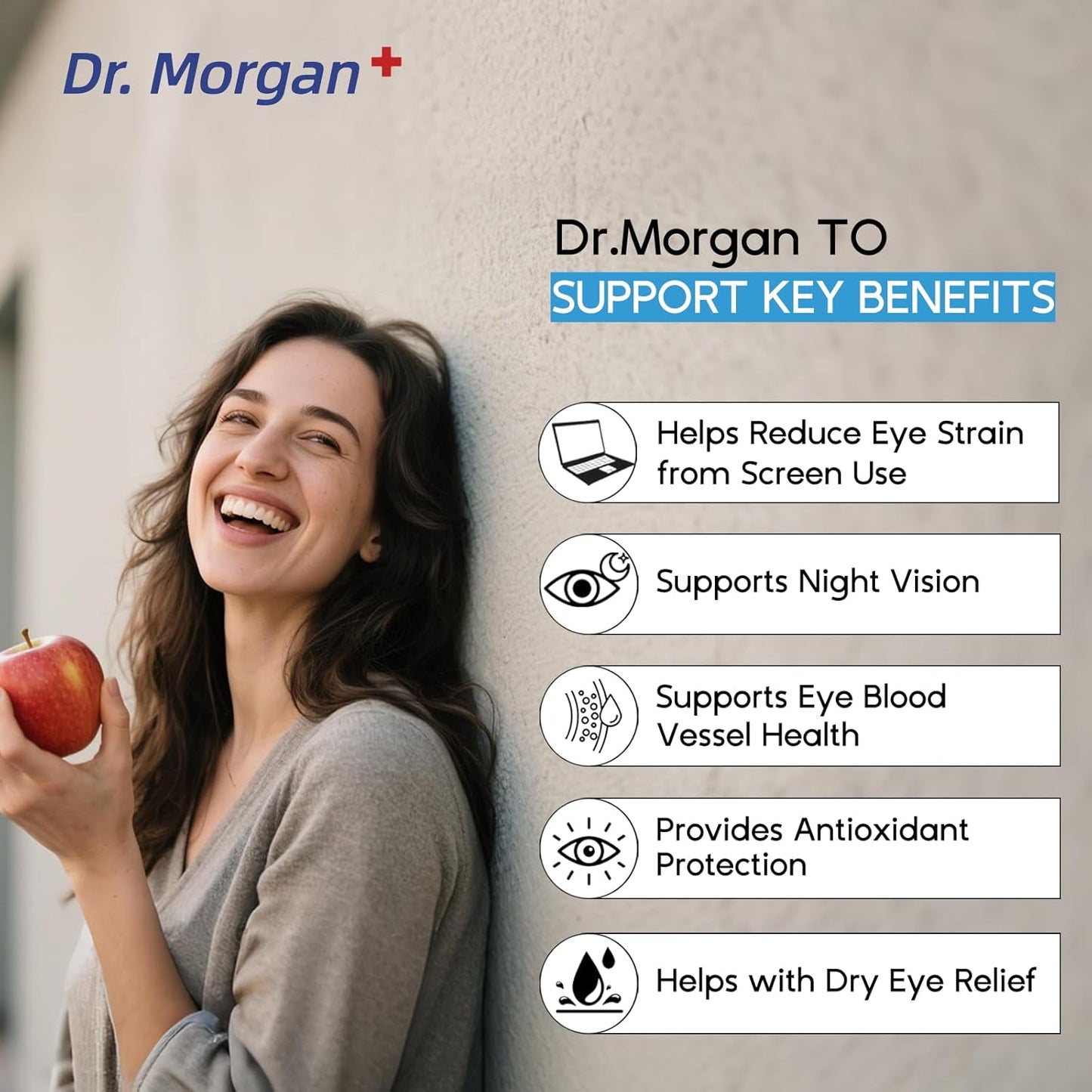 摩根博士 EYE BRIGHT 眼部補充劑，含越橘、葉黃素、玉米黃質和β-胡蘿蔔素 - 支持黃斑功能、夜視和抗氧化保護 - 60 粒膠囊