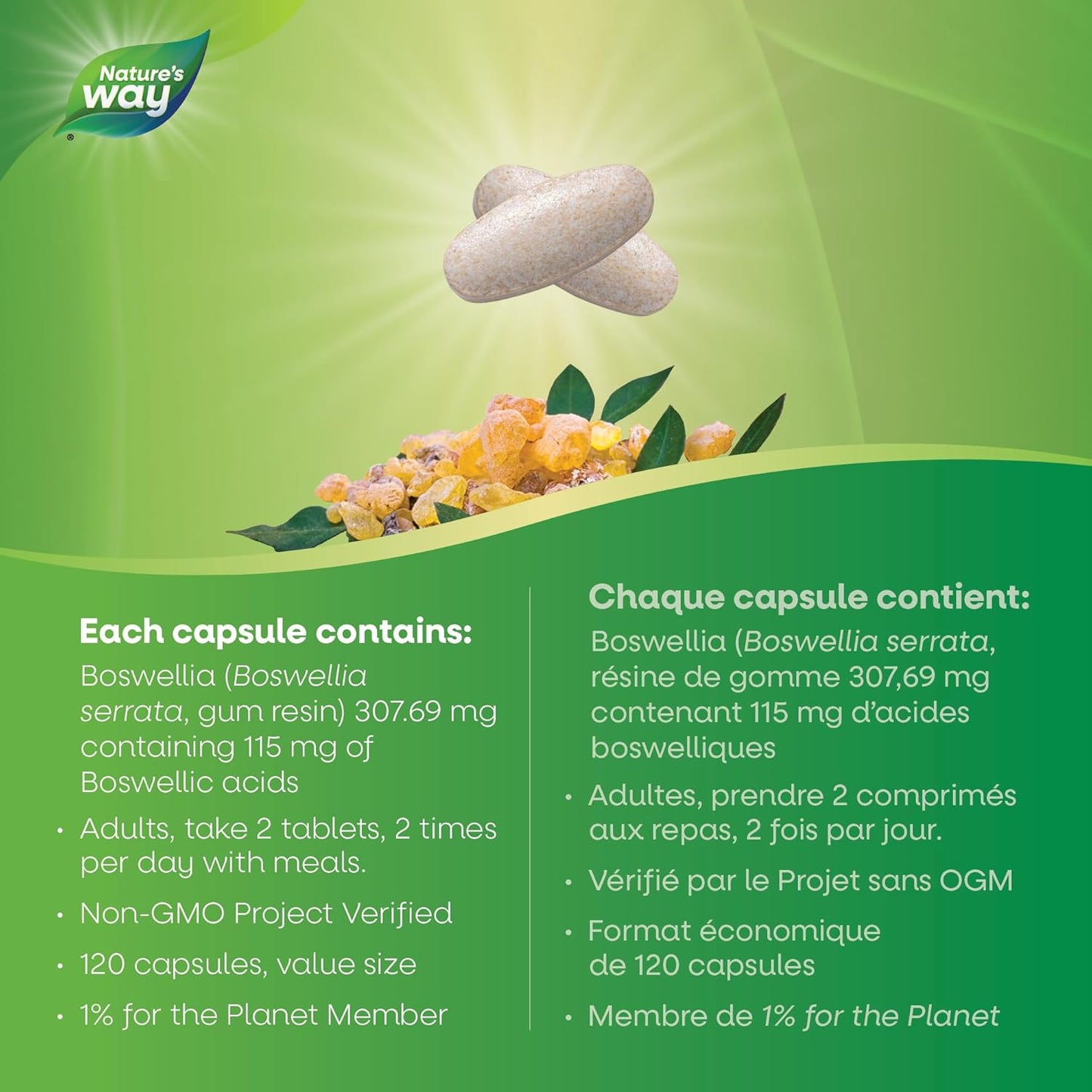 Nature's Way Boswellia, Helps Relieve Osteoarthritic Pain, 120 Vegetarian Tablets, Value Size