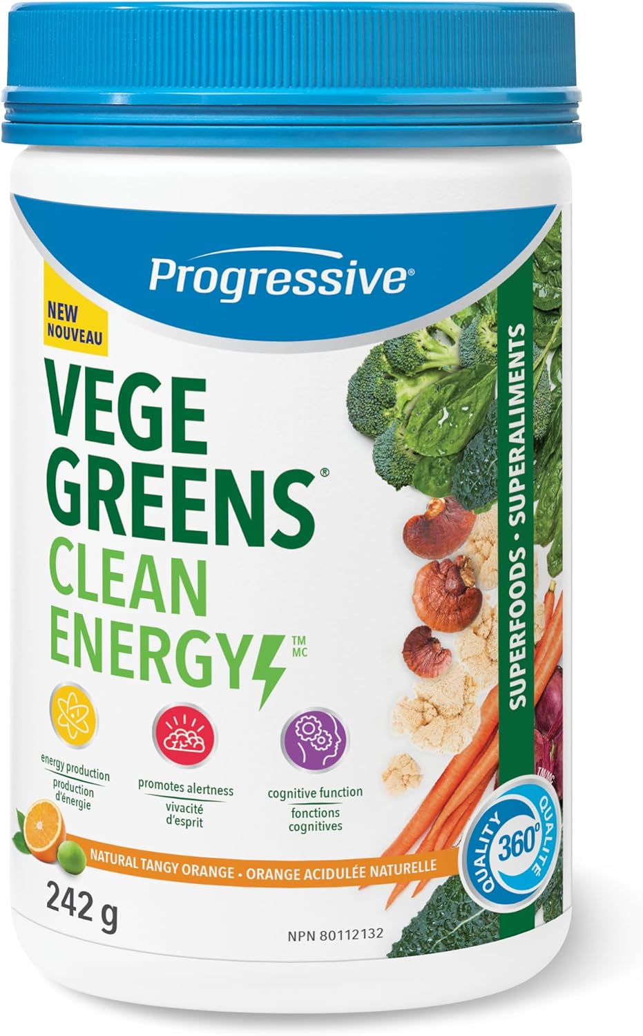 Progressive VegeGreens 清洁能源天然酸橙味 242 克 | 促进能量生产，提高警觉性和认知功能