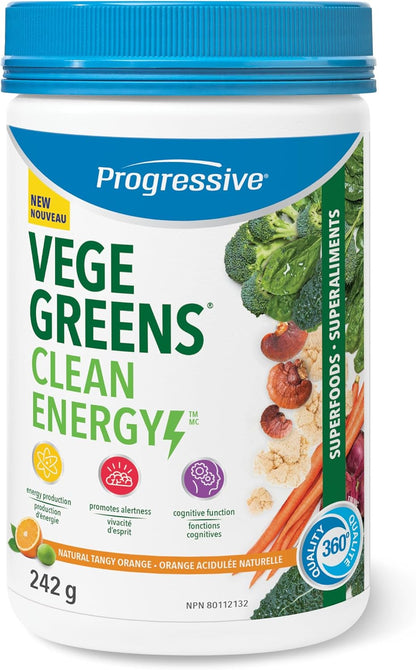 Progressive VegeGreens 清洁能源天然酸橙味 242 克 | 促进能量生产，提高警觉性和认知功能
