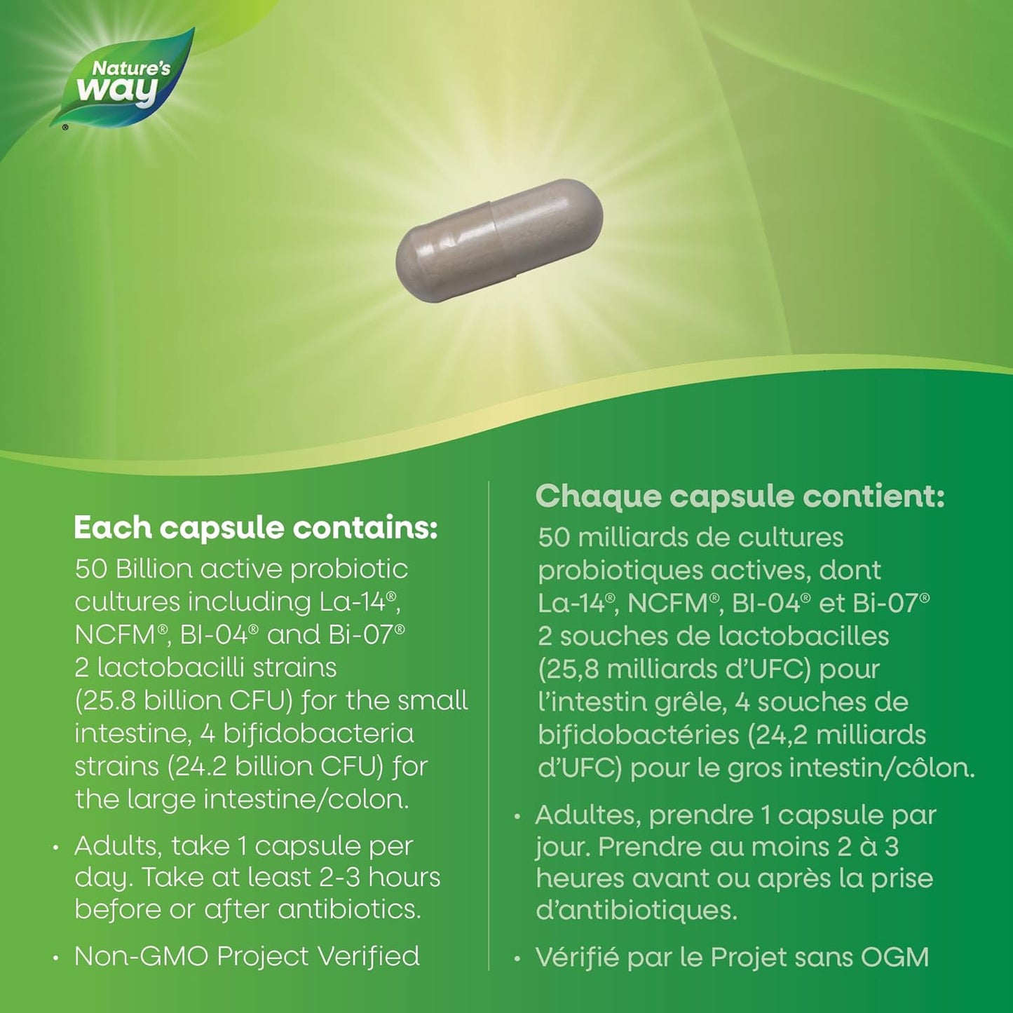 Nature's Way Fortify Optima Digestive Balance Probiotic, 50 Billion Active Probiotic Cultures, Supports Gastrointestinal Health, Shelf Stable, 30 Capsules