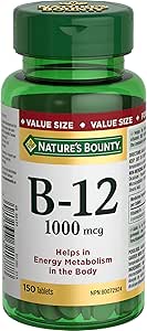 NATURE'S BOUNTY Vitamin B-12, Helps Energy Metabolism, Helps Form Red Blood Cells, Aids Immune System, Prevents Vitamin B-12 Deficiency, Tablets, 86.6 g