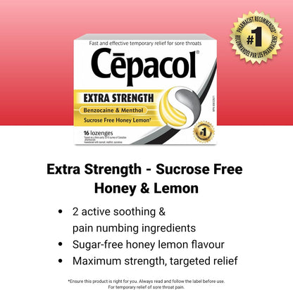 Cepacol 强效，无蔗糖，蜂蜜柠檬，咽喉痛润喉糖，16 粒