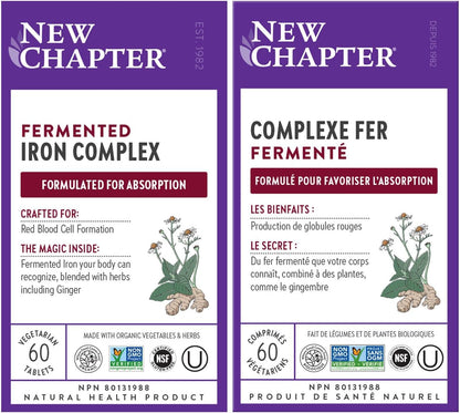 New Chapter 發酵鐵補充劑 - 鐵食品複合物，含機非基因改造成分 - 60 粒