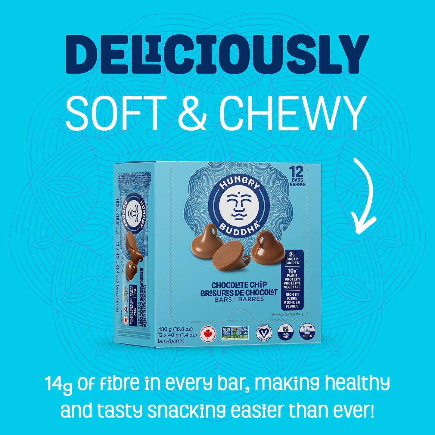 HUNGRY BUDDHA 植物蛋白棒，低糖，高能量零食，不含乳製品和花生，12 包，巧克力碎