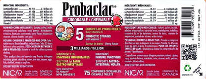 Probaclac chewable probiotics for kids ages 3. Each chewable tablet contains 3 billion active cells, Multi-strain probiotic and lactic ferment complex (6 strains) (40)