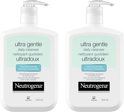 Neutrogena Ultra Gentle Daily Face Wash, Foaming Facial Cleanser, Fragrance Free, Pack of 2 (708 ml Total)
