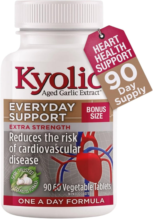 Kyolic Odourless Aged Garlic Extract - 90 Tablets Extra Strength 1000mg - Cardiovascular Supplement - Kyolic Cardiovascular Health -Garlic Extract Supplement - 90 Day-Supply