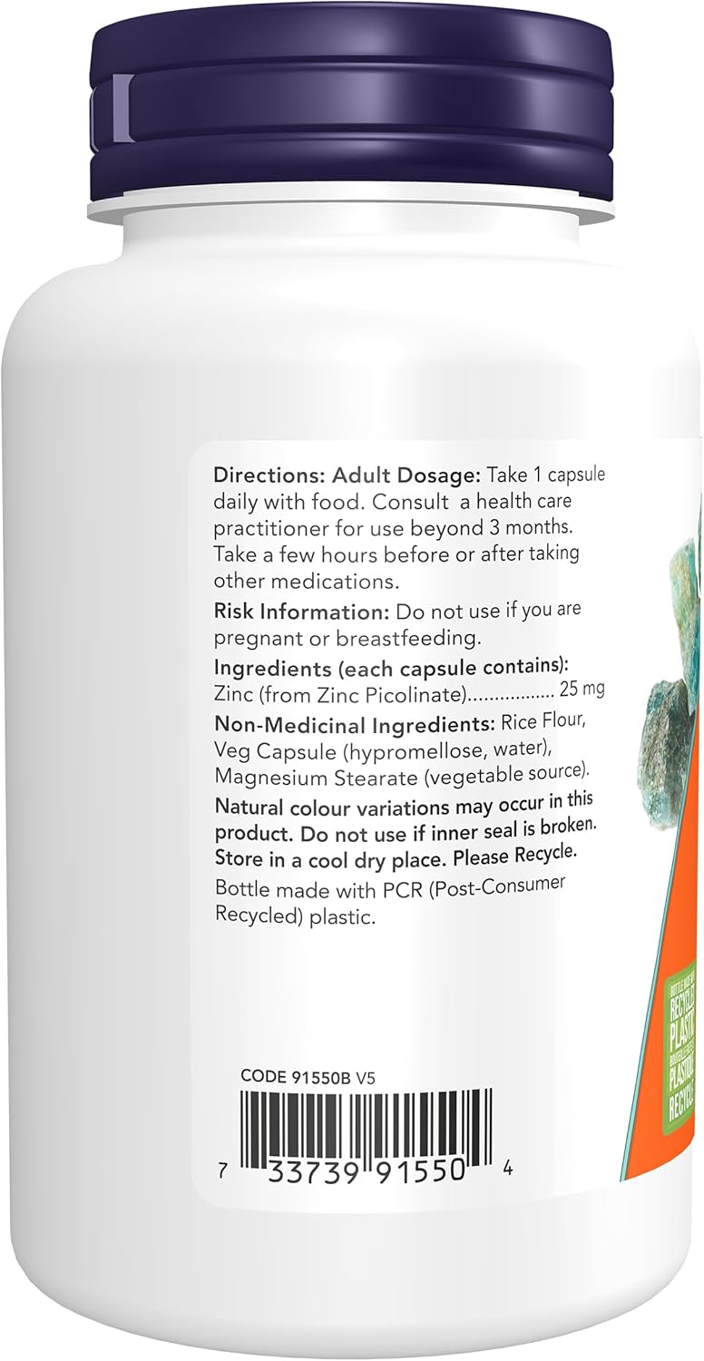 NOW Supplements, 吡啶甲酸鋅 50 毫克，支持酵素功能，增強免疫力，100 粒素食膠囊