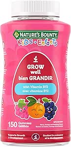 NATURE'S BOUNTY KIDS Grow Well With Vitamin B12, Only 1g Sugar Per Gummy, For Vitamin B12 Deficiency, Aids Energy & Nutrient Metabolism, Supports Immune System, A Factor In Growth & Development, 300 g