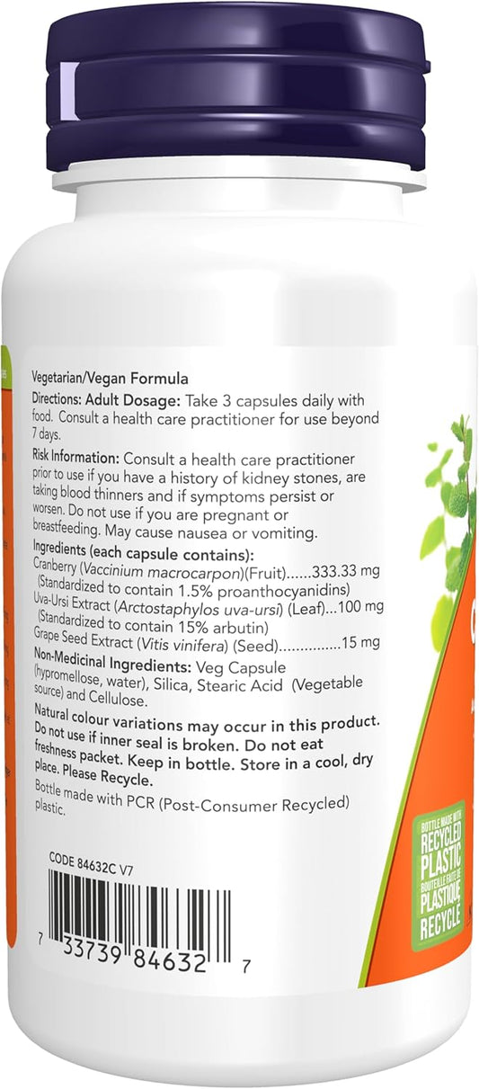 NOW Supplements, Cranberry with PACs, plus Uva Ursi and Grape Seed Extracts 90 Veg Capsules