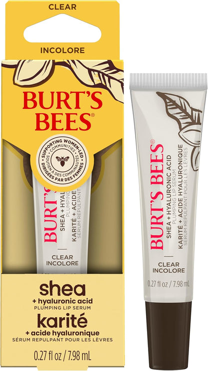 Burt's Bees 丰唇精华，蕴含 100% 天然乳木果油 + 透明质酸 | 丰唇膏，令双唇柔软亮泽 | 1 支装 - 透明