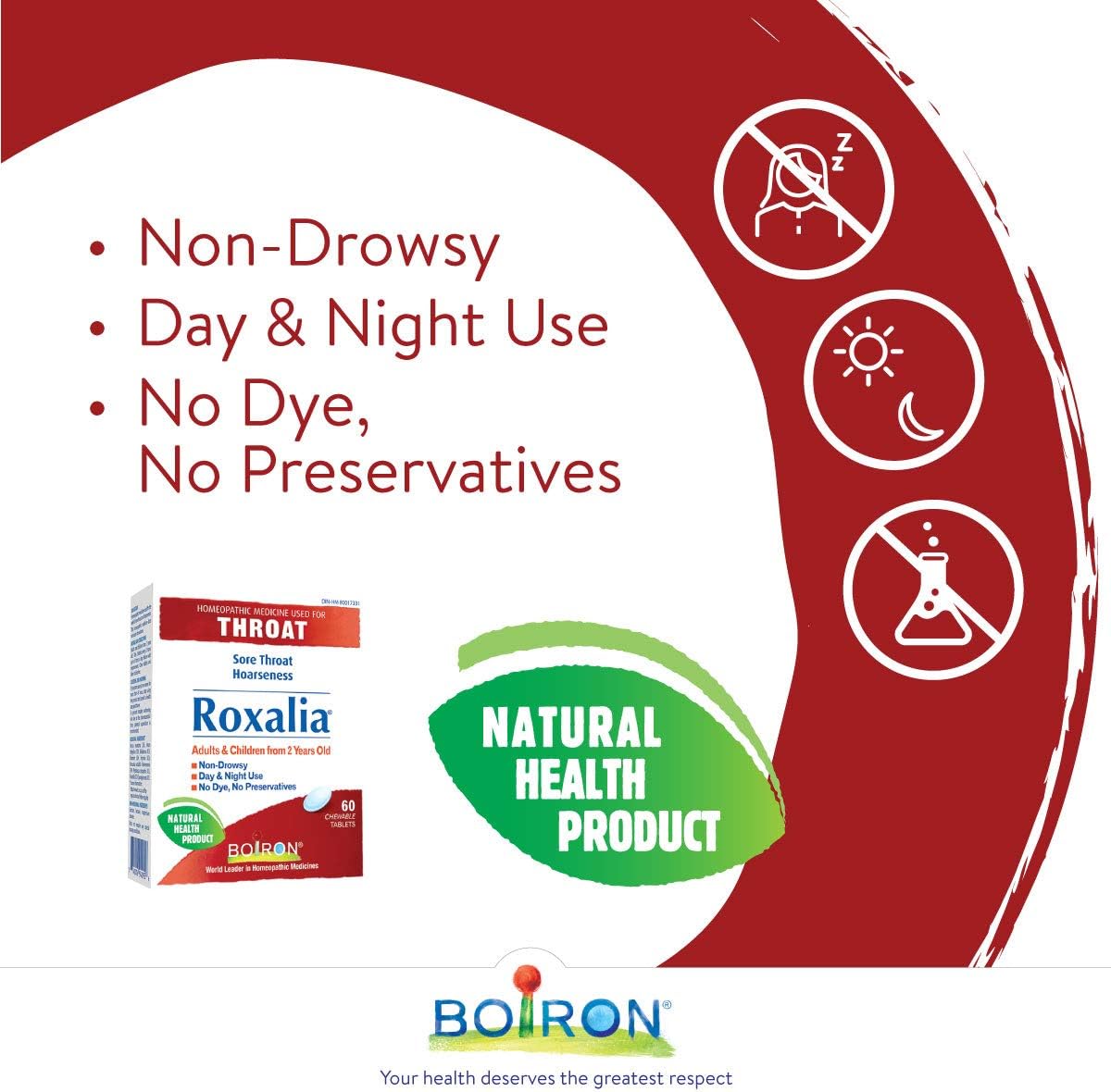 Boiron Roxalia，60 片，用于治疗喉咙痛和声音嘶哑的顺势疗法药物