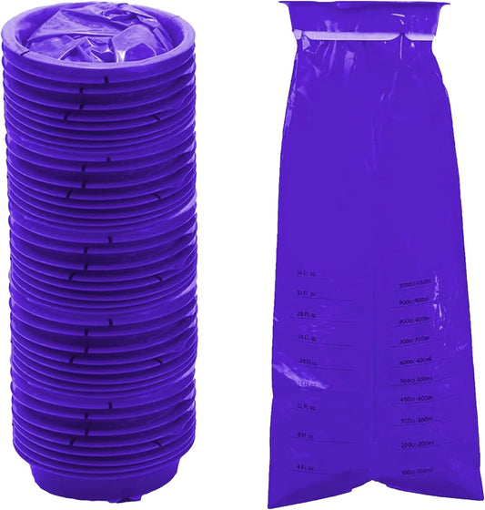 HOIRIX 30個裝一次性嘔吐袋，手提嘔吐袋，1000毫升防漏嘔吐袋，適用於旅遊、噁心和汽車（紫色）