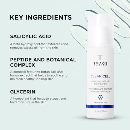 IMAGE Skincare 透明细胞水杨酸凝胶洁面乳，6 盎司。