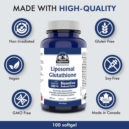 脂質體穀胱甘肽 300 毫克，100 粒軟膠囊 - 100 天用量，Setria 還原型，強效抗氧化，令肌膚容光煥發，活力充沛，健康健康，非轉基因，不含大豆，加拿大製造，抗塑料污染