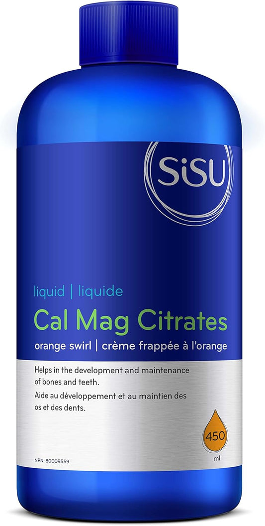 含維生素D3的檸檬酸鈣鎂液體，橘色漩渦